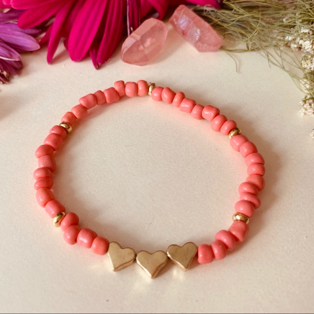 handcrafted pink and gold charm bracelet 🌸🌙